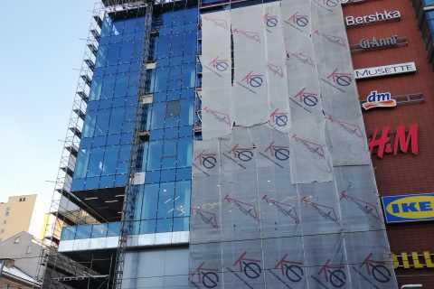 Фасадно скеле Layher SpeedyScaf при преустройството на Mall of Sofia